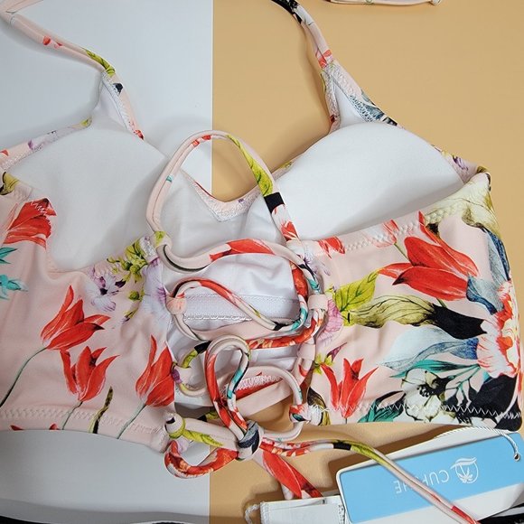 CUPSHE Women’s Bikini Swimsuit Floral Print Halter Lace Up Two Piece size S NWT - Picture 8 of 13